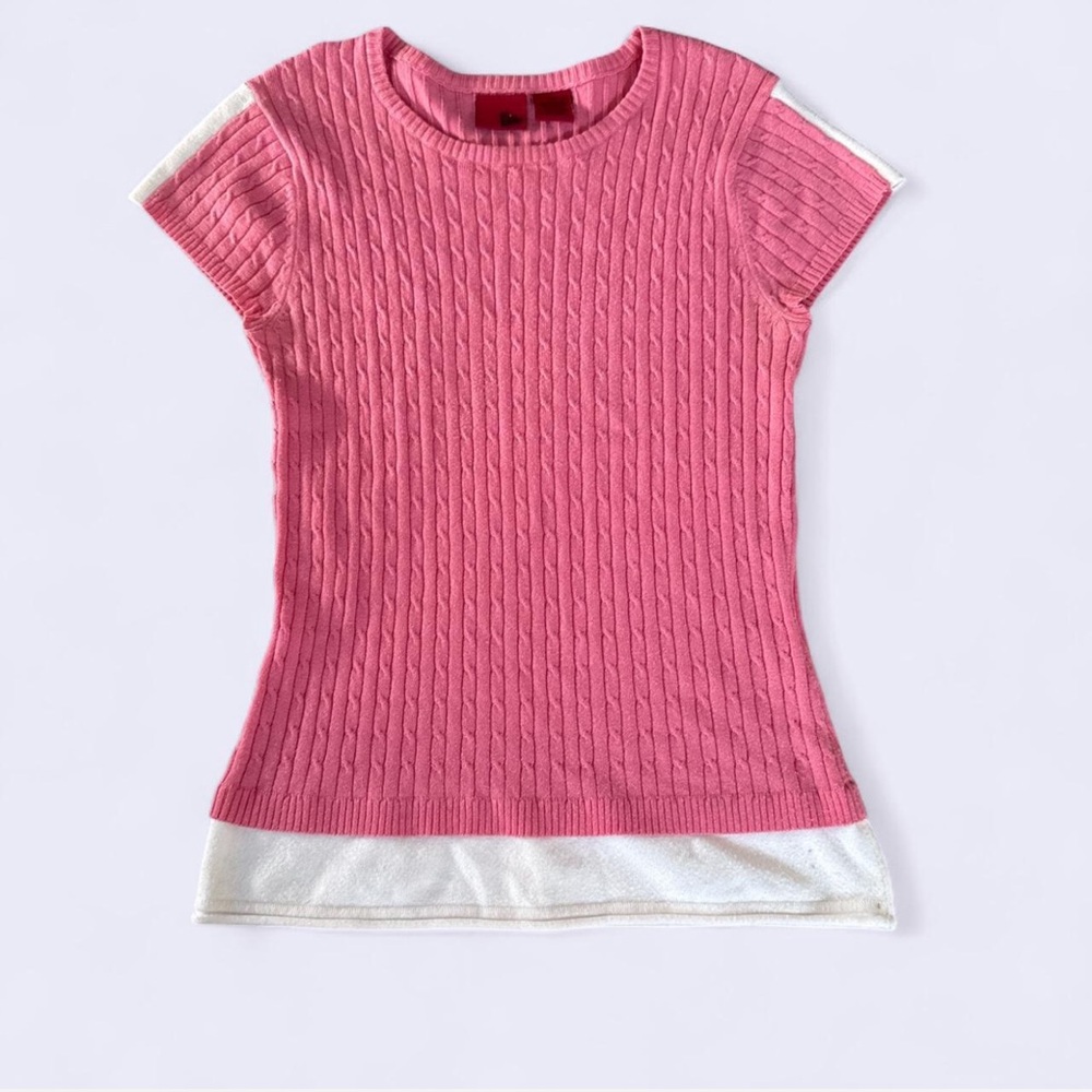 Pink and White Cable Knit Top